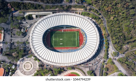 Rome, Italy - 03 12 2018: Panoramic Aerial View Of The Olympic Stadium In Rome, Italy. In This Field The Matches Of Roma, Lazio, The Italian National Team Of Soccer And Rugby Are Played.