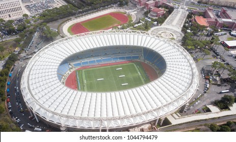 Rome, Italy - 03 12 2018: Panoramic Aerial View Of The Olympic Stadium In Rome, Italy. In This Field The Matches Of Roma, Lazio, The Italian National Team Of Soccer And Rugby Are Played.