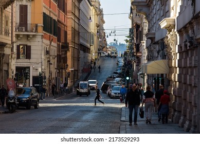 Rome, Italy - 03 30 2019: The Best Way To Visit Rome Is To Get Lost In Its Streets. In This Photo One Of The Streets Of Rome