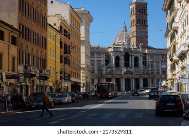 Rome, Italy - 03 30 2019: The best way to visit Rome is to get lost in its streets. In this photo the Papal Basilica of S. Maria Maggiore