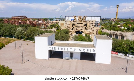 Rome, Italy - 07 08 2022: Aerial View Of Entrance Of Cinecittà World, An Amusement Park Located.