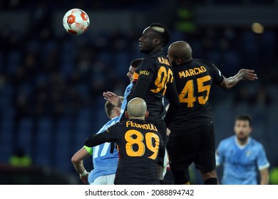 Rome, Italy - 09.12.2021: MBAYE DIAGNE (GAL), MARCAO (GAL)  In Action During The Uefa Europa League Group E Soccer Match Between SS Lazio And Galatasaray, At Olympic Stadium In Rome.
