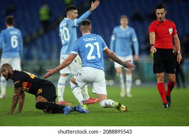 Rome, Italy - 09.12.2021: MILINKOVIC SAVIC (LAZIO) MARCAO (GAL) In Action During The Uefa Europa League Group E Soccer Match Between SS Lazio And Galatasaray, At Olympic Stadium In Rome.
