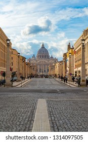 Rome, Italy - 10 February 2019 - The historic center of Rome. Here in particular the Via della Conciliazione street with Saint Peter in Vatican City