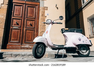 Rome, Italy. 10th April, 2022: Italian Vespa Parked In A Roman Street