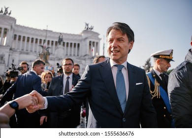 Rome, Italy 11 04 2019: Army Day. Prime Minister Giuseppe Conte Greets Citizens            