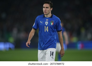 Rome, Italy - 12.11.2021: FEDERICO CHIESA (ITALY) In Action During The European Qualifiers World Cup Qatar 2022  Football Match  ITALY VS SWITZERLAND At Olympic Stadium In Rome.