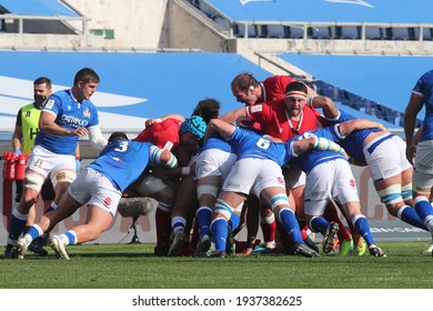 Rome, Italy - 13 March 2021: WALES During The  2021 Guinness Six Nations Test Match Between Italy And Wales At Olympic Stadium In Rome.