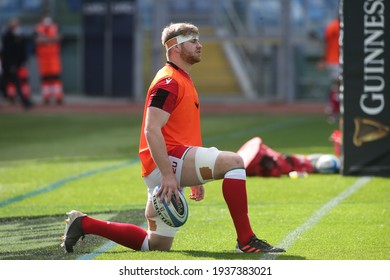 Rome, Italy - 13 March 2021: Wales Warm Up During  2021 Guinness Six Nations Test Match Between Italy And Wales At Olympic Stadium In Rome.