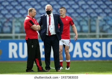 Rome, Italy - 13 March 2021: Wayne Pivac (WAL) In Action During The  2021 Guinness Six Nations Test Match Between Italy And Wales At Olympic Stadium In Rome.