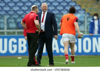 Rome, Italy - 13 March 2021: Wayne Pivac (WAL) In Action During The  2021 Guinness Six Nations Test Match Between Italy And Wales At Olympic Stadium In Rome.