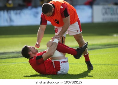 Rome, Italy - 13 March 2021: Wales Warm Up During  2021 Guinness Six Nations Test Match Between Italy And Wales At Olympic Stadium In Rome.