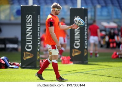 Rome, Italy - 13 March 2021: Wales Warm Up During  2021 Guinness Six Nations Test Match Between Italy And Wales At Olympic Stadium In Rome.