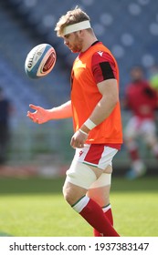 Rome, Italy - 13 March 2021: Wales Warm Up During  2021 Guinness Six Nations Test Match Between Italy And Wales At Olympic Stadium In Rome.