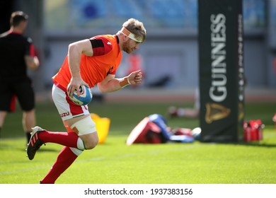 Rome, Italy - 13 March 2021: Wales Warm Up During  2021 Guinness Six Nations Test Match Between Italy And Wales At Olympic Stadium In Rome.