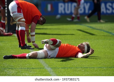 Rome, Italy - 13 March 2021: Wales Warm Up During  2021 Guinness Six Nations Test Match Between Italy And Wales At Olympic Stadium In Rome.