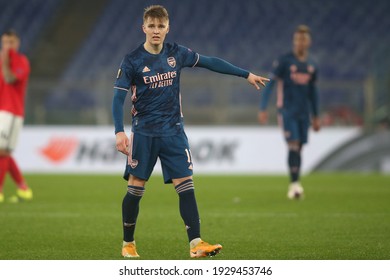 Rome, Italy - 18 FEBRUARY 2021: Martin Odegaard (ARS) in action during the UEFA EUROPE LEAGUE 2021 Round of 32  soccer match  between BENFICA and ARSENAL, at Olympic Stadium in Rome.
