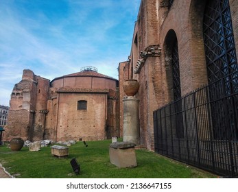 Rome, Italy - 19.10.19: Part View Of The Basilica Of St. Mary Of The Angels And Of The Martyrs And The Historical Museum Of Teaching Mauro Laeng Which Hosts Many Contemporary Exhibitions And Classes