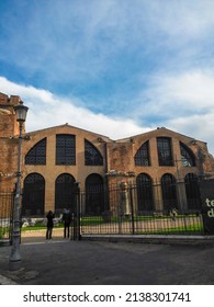 Rome, Italy - 19.10.19: Part View Of The Basilica Of St. Mary Of The Angels And Of The Martyrs And The Historical Museum Of Teaching Mauro Laeng Which Hosts Many Contemporary Exhibitions And Classes