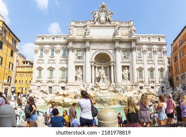 ROME, ITALY 2021, August 18: Beautiful view of Rome from Fontana di Trevi (Trevi Fountain)