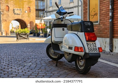 Rome, Italy 29 July 2022: Scooter Vespa Parked On Old Street In Rome, Italy