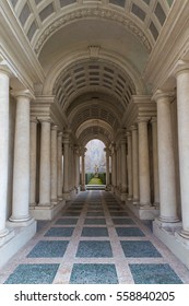 ROME, ITALY - 4 DECEMBER 2016 - The Palazzo Spada Museum In Historic Center, Famous For The Forced Perspective Gallery By Francesco Borromini.