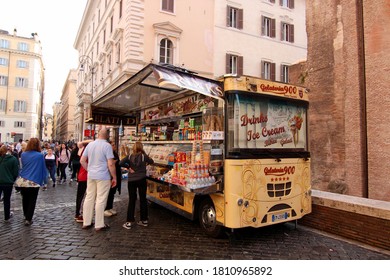 Rome, Italy - 6 April 2019: Capture The View Of The Food Truck At The Street