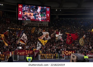 Rome, Italy 9th October 2022: AS Roma Fans During The Italian Serie A 202223 Football Match Between AS Roma And US Lecce At The Olimpico Stadium