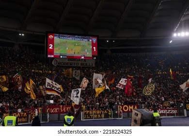 Rome, Italy 9th October 2022: AS Roma Fans During The Italian Serie A 202223 Football Match Between AS Roma And US Lecce At The Olimpico Stadium