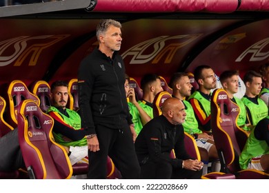 Rome, Italy 9th October 2022: Marco Baroni Of U.S. Lecce Gestures During The Italian Serie A 202223 Football Match Between AS Roma And US Lecce At The Olimpico Stadium