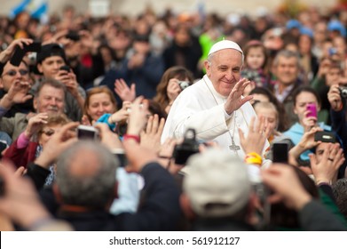 Rome, Italy - April 04: His Holiness Pope Francis I greets gathered prayers in Rome, Italy, on April 04, 2013