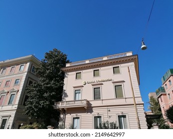 Rome, Italy - April 10, 2022, Detail Of A Building From The 1920s, Headquarters Of The Cassa Lombarda.