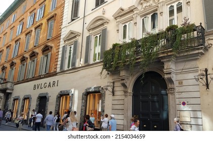 Rome, Italy - April 16, 2016: The Exterior Of Bvlgari Jewelry Store In Downtown Rome.