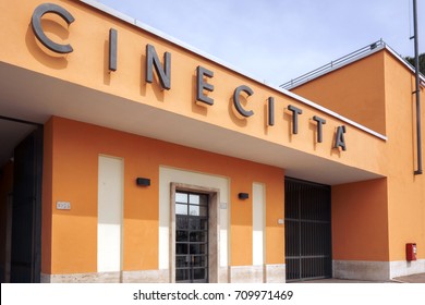 Rome, Italy, April, 1st, 2017: Entrance Of Cinecitta Studios In Rome. Cinecitta (Cinema City) Is A Large Film Studio That Is Considered The Hub Of Italian Cinema.