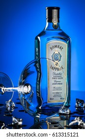ROME, ITALY - APRIL, 2016: Bombay Sapphire is a brand of gin that was first launched in 1987 by IDV, sold in 1997 to Bacardi. Its name originates from gin's popularity in India during the British Raj.
