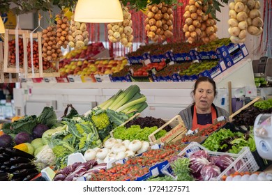 Rome (Italy), April 2019.
People Shopping And Enjoying The Mercato Di Testaccio.