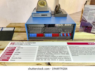 Rome, Italy - April 27, 2019: The IMSAI 8080 early microcomputer released in late 1975 one of the hacking tools used by the main character in the 1983 movie WarGames.