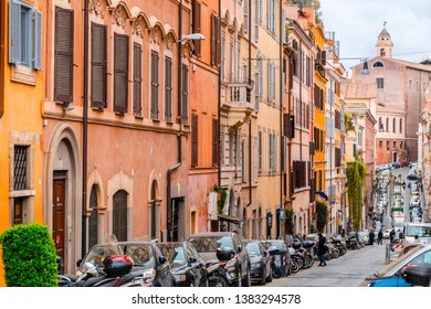 Rome, Italy - April 3, 2019: Cityscape and generic architecture from Rome, the Italian capital. Enchanting old buildings and historical streets in Rome. 