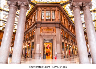 Rome, Italy - April 4, 2019: Galleria Alberto Sordi In Rome. Galleria Colonna Shopping Arcade At Via Del Corso In Rome.