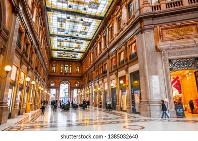 Rome, Italy - April 5, 2019: Galleria Alberto Sordi In Rome. Galleria Colonna Shopping Arcade At Via Del Corso In Rome.