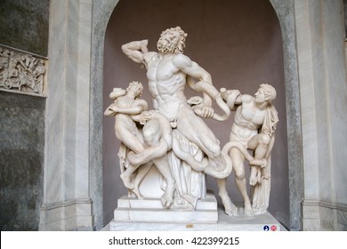 ROME, ITALY - APRIL 8, 2016:  Laocoon and His Sons displayed in the Museo Pio Clementino of the Vatican Museums in Rome, Italy.