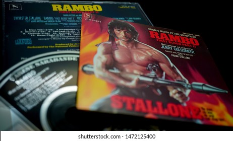 Rome, Italy - August 02, 2019: Cover And Cd Of The Soundtrack Of Rambo 2. Composed By Jerry Goldsmith Of The Follow-up To The 1982 Film First Blood (Rambo)