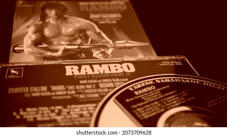 Rome, Italy - August 02, 2019: Cover And Cd Of The Soundtrack Of Rambo 2. Composed By Jerry Goldsmith Of The Follow-up To The 1982 Film First Blood (Rambo)