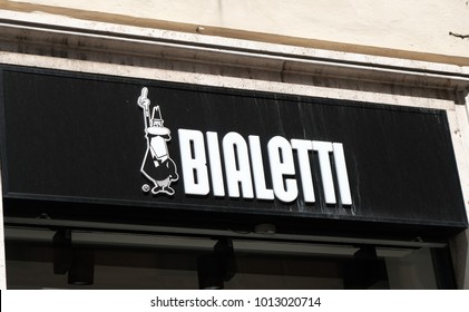 Rome, Italy - August 15, 2017: Bialetti store. Founded in Italy in 1919, the company provides the most famous moka pot, stove-top or electric coffee maker that produces coffee by passing boiling water