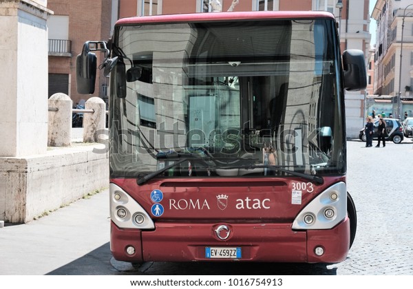 Rome, Italy - August 15, 2017: Atac bus.\
Tramways Company and Coach of the Municipality of Rome (Atac) is\
the company that provides public transport in Rome and its\
surrounding\
municipalities