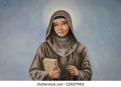 Rome, Italy, August 16, 2015: Paint of Saint Rafqa 1832 – 1914, also known as Saint Rafka and Saint Rebecca, was a Lebanese Maronite nun who was canonized by Pope John Paul II on June 10, 2001. 