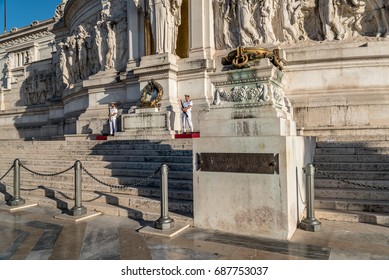 Rome, Italy - August 20, 2016:  Altar of the Fatherland, also known as National Monument to Victor Emmanuel II. It occupies a site between the Piazza Venezia and the Capitoline Hill.