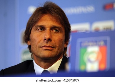 Rome, Italy - August 2014: Antonio Conte (coach Of Italy National Soccer Team) In Pubblic Press Conference In Hotel Parco Dei Principi On Agust 19, 2014 In Rome 
