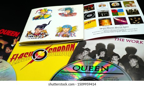 Rome, Italy: AUGUST 26, 2019: CD album of the famous English group QUEEN. One of the most important bands on the international music scene, has sold about 300 million records worldwide
