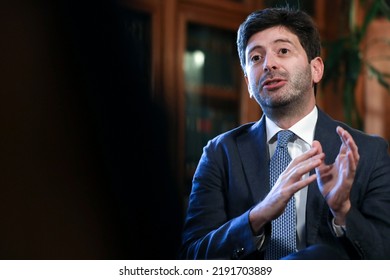 Rome, Italy - August 26, 2020: Roberto Speranza, Italy's Health Minister, Speaks During An Interview In Rome.